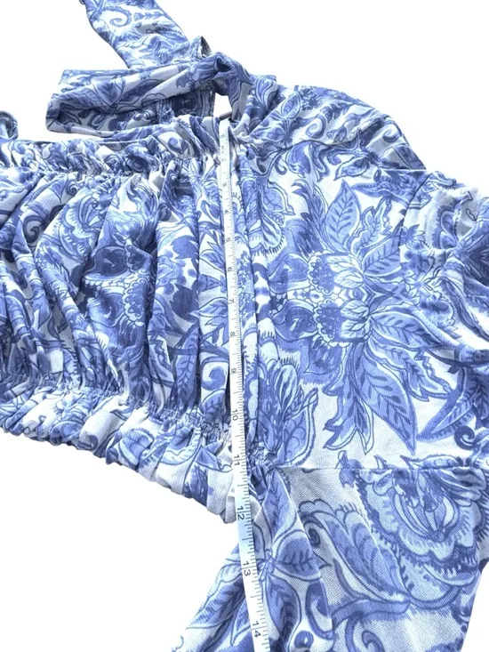 Free People Under It All Bodysuit XS Porcelain Combo Blue Floral Mesh Ruched NWT - Picture 11 of 14